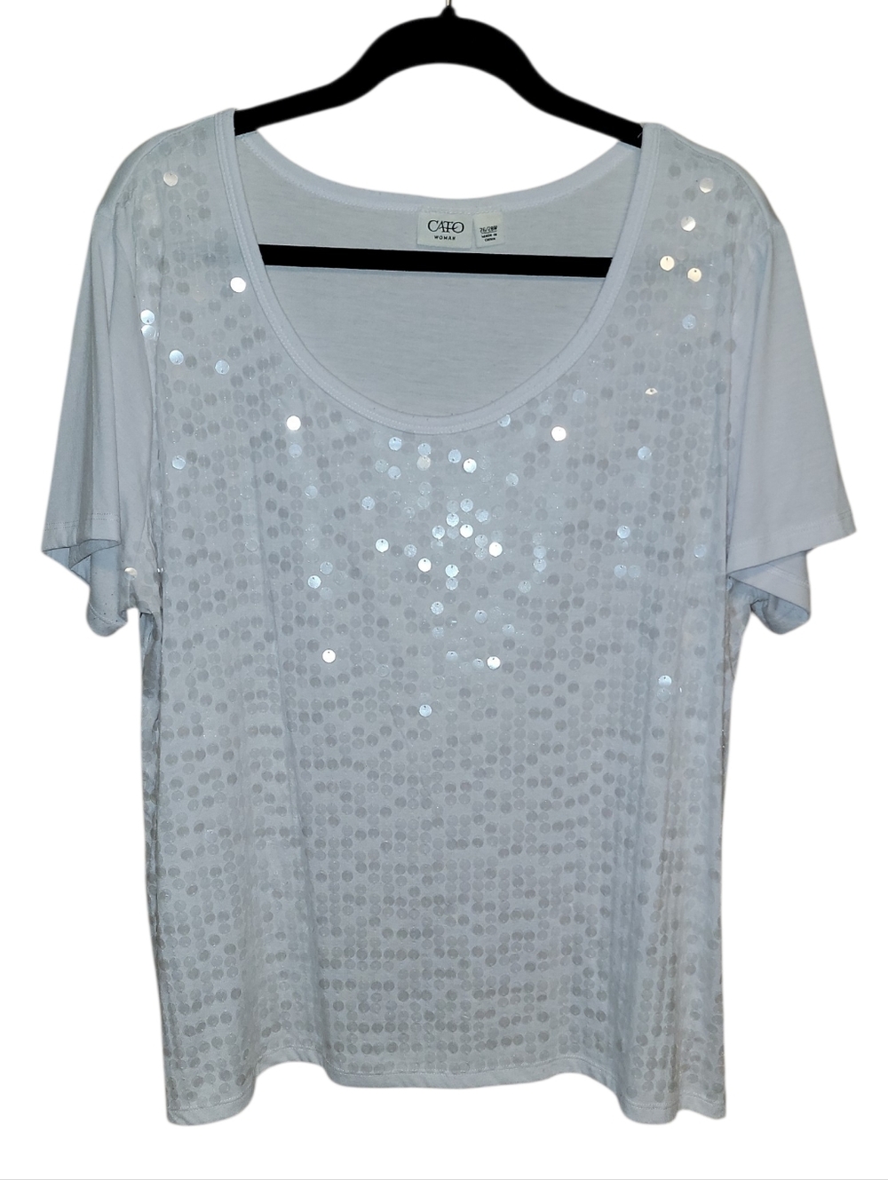 Cato White Sequin Scoop Neck Short Sleeve Top Plus Size 26/28W